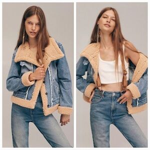 So cute! Free People Rylee fur trim denim moto jacket size small